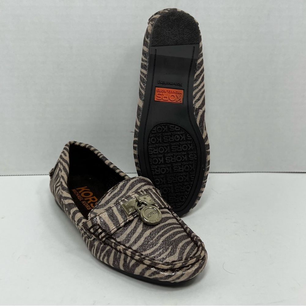 NWT Michael Kors Girls Metallic ZOEY Animal Print Loafers Zebra Giraffe Sz 13Y